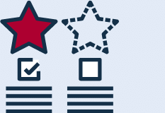 Grafik zeigt Auswahl zwischen zwei Optionen mit Sternen und Hacken