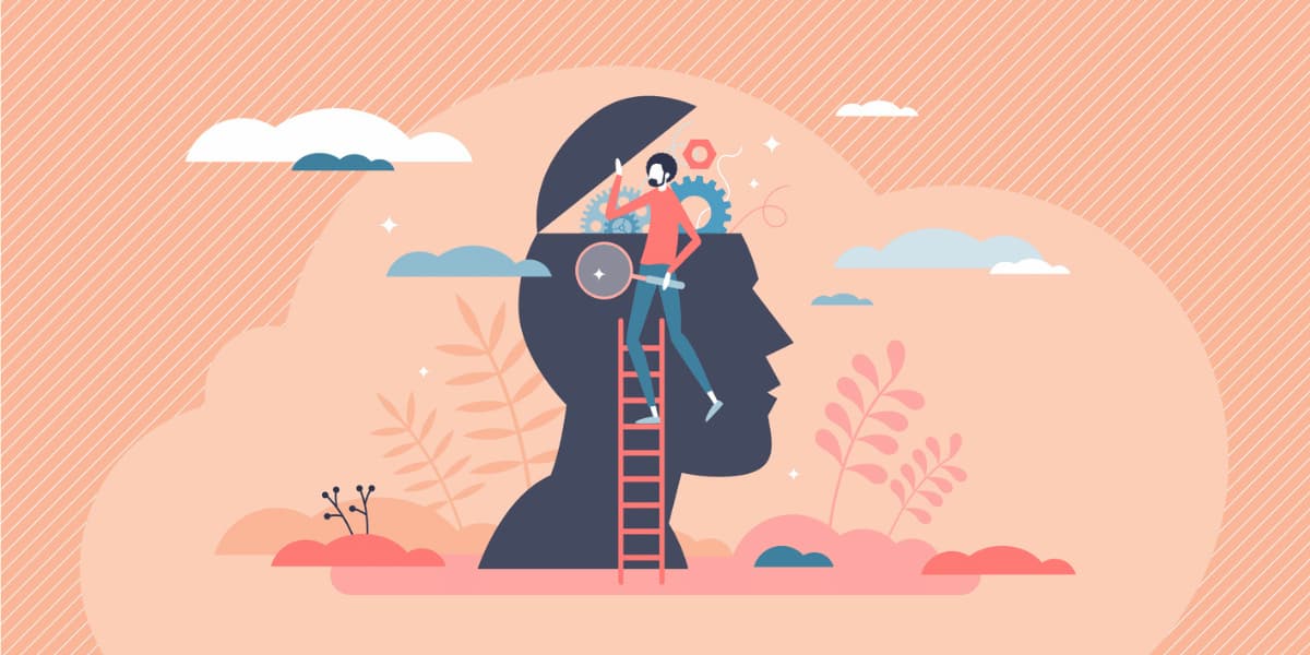 Mann auf der Suche nach den Inner Development Goals in einem Kopf